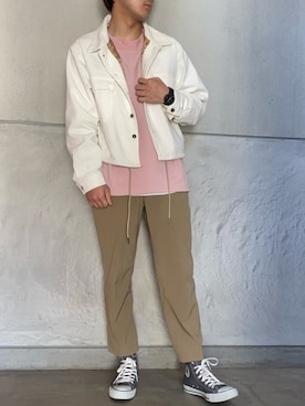 「アイテム（ミリタリージャケット、ホワイト系）」を使った、こーせさん（メンズ・174cm）の春コーディネート