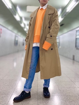 「kutir（クティール）のアイテム（トレンチコート）」を使った、こーせさん（メンズ・174cm）の春コーディネート