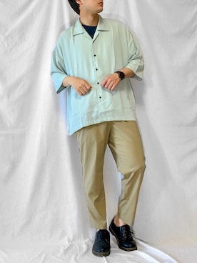 「remer（リメール）のloose open collar shirt / ルーズオープンカラーシャツ（シャツ/ブラウス、グリーン系）」を使った、こーせさん（メンズ・174cm）の夏コーディネート