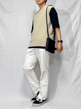 「UNIQLO（ユニクロ）のクルーネックT（半袖）（Tシャツ/カットソー、ブラック系）」を使った、こーせさん（メンズ・174cm）の夏コーディネート
