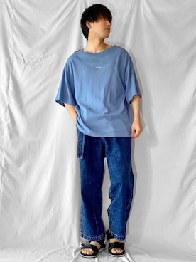 「remer（リメール）の"remer"loose logo TEE/ "remer"ルーズロゴT（Tシャツ/カットソー、ブルー系）」を使った、こーせさん（メンズ・174cm）の夏コーディネート