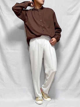 「GU（ジーユー）のアイテム（シャツ/ブラウス、ブラウン系）」を使った、こーせさん（メンズ・174cm）の夏コーディネート