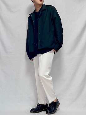 「INTER FACTORY（インターファクトリー）のWEARISTA KEI × INTER FACTORY　ロングスリーブコーチジャケット（ブルゾン、ブラック系）」を使った、こーせさん（メンズ・174cm）の秋コーディネート