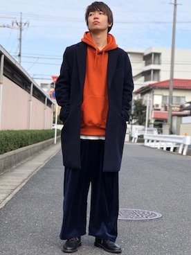「JUNRED（ジュンレッド）のアイテム（チェスターコート）」を使った、miuraaaさん（メンズ・175cm）の秋コーディネート