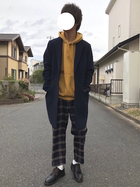 「JUNRED（ジュンレッド）のアイテム（チェスターコート）」を使った、miuraaaさん（メンズ・175cm）の冬コーディネート