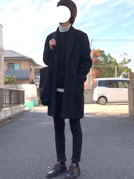 「JUNRED（ジュンレッド）のアイテム（チェスターコート）」を使った、miuraaaさん（メンズ・175cm）の冬コーディネート