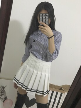 「COMME des GARCONS（コムデギャルソン）のアイテム（シャツ/ブラウス、ブルー系）」を使った、muuuuuumaさん（レディース）の春コーディネート