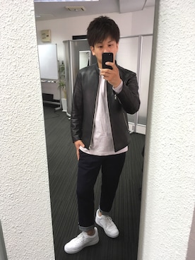 「リドム」｜「アイテム（ライダースジャケット）」を使った、【 KAMEDA 】さん（メンズ・163cm）の春コーディネート