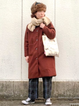 「茶系コーデ」｜キポさん（レディース・161cm）の冬コーディネート