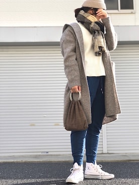 「UNIQLO（ユニクロ）のワッフルクルーネックT（5分袖）（Tシャツ/カットソー）」を使った、lomilomiさん（レディース・161cm）の冬コーディネート