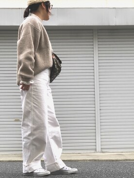 「UNIQLO（ユニクロ）のハイライズワイドストレートジーンズ（デニムパンツ）」を使った、lomilomiさん（レディース・161cm）の冬コーディネート