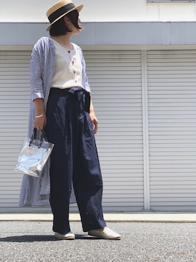「ストライプワンピース」｜「アイテム（スリッポン）」を使った、lomilomiさん（レディース・161cm）の夏コーディネート