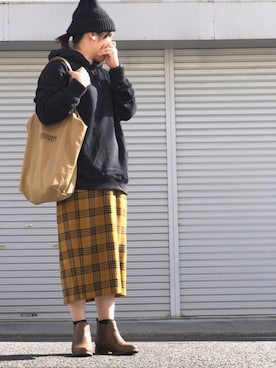 「タータンチェック」｜「アイテム（ニットキャップ/ビーニー）」を使った、lomilomiさん（レディース・160cm）の秋コーディネート