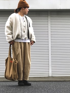 「ケーブルカーディガン」｜「アイテム（その他シューズ）」を使った、lomilomiさん（レディース・161cm）の冬コーディネート