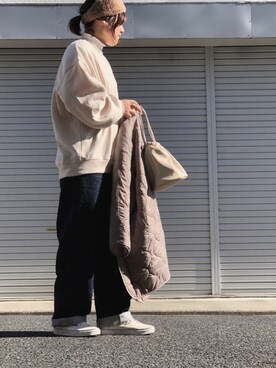 「フリルネック」｜「アイテム（ジャケット/アウター）」を使った、lomilomiさん（レディース・161cm）の冬コーディネート