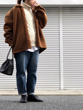 「テーパードデニム」｜「アイテム（その他アウター）」を使った、lomilomiさん（レディース・161cm）の冬コーディネート