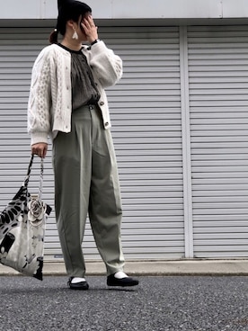 「ピスタチオ」｜「アイテム（ニットキャップ/ビーニー）」を使った、lomilomiさん（レディース・161cm）の冬コーディネート