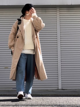 「ケーブルニット」｜「アイテム（トレンチコート）」を使った、lomilomiさん（レディース・161cm）の春コーディネート
