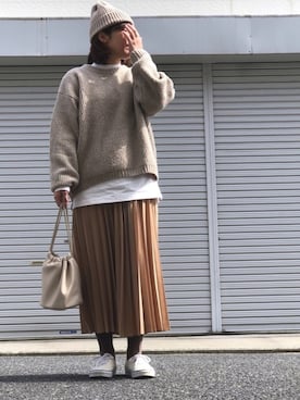 「ナチュラルスタイル」｜「アイテム（ニットキャップ/ビーニー）」を使った、lomilomiさん（レディース・161cm）の春コーディネート