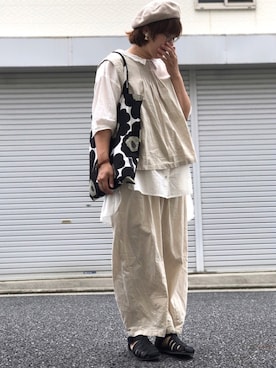 「COOLなこのコが仲間入り」｜「アイテム（ハンチング/ベレー帽）」を使った、lomilomiさん（レディース・163cm）の夏コーディネート
