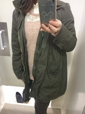 「リサイクルショップのアイテム（ジャケット/アウター、グリーン系）」を使った、こぼちゃんさん（レディース・152cm）の冬コーディネート