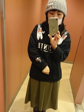 「3coins（3coins）のアイテム（ニットキャップ/ビーニー、グレー系）」を使った、こぼちゃんさん（レディース・152cm）の冬コーディネート