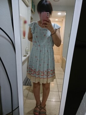 「OLIVE des OLIVE（オリーブデオリーブ）のアイテム（ワンピース、ブルー系）」を使った、こぼちゃんさん（レディース・152cm）の秋コーディネート