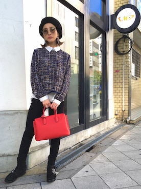 「blackmeans（ブラックミーンズ）のアイテム（シューズ）」を使った、hanae maruiさん（レディース・155cm）の冬コーディネート