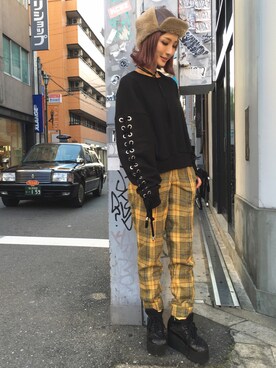 「Gosha Rubchinskiy（ゴーシャラブチンスキー）のアイテム（帽子）」を使った、hanae maruiさん（レディース・155cm）の冬コーディネート