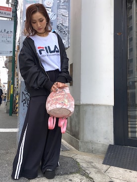 「L.H.P（エルエイチピー）のアイテム（MA-1）」を使った、hanae maruiさん（レディース・155cm）の春コーディネート