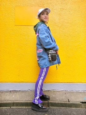 「PLEASURES（プレジャー）のアイテム（ブルゾン）」を使った、hanae maruiさん（レディース・155cm）の春コーディネート