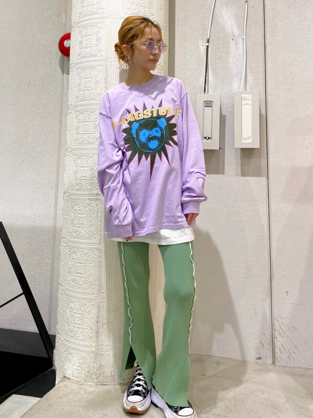 「サングラス、LHP、ロンT、ootd、LHP名古屋、A.D.S.R.、フラグスタフ」｜「A.D.S.R.のADSR/エーディーエスアール/SATCHMO（サングラス、ピンク系）」を使った、hanae maruiさん（レディース・155cm）の夏コーディネートの1枚目の写真