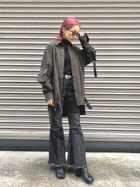 「DANKE SCHON（ダンケシェーン）のDankeSchon/ダンケシェーン/撥水ストレッチナイロンカーゴシャツ（シャツ/ブラウス）」を使った、hanae maruiさん（レディース・155cm）の冬コーディネート