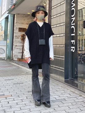 「JW Anderson（ジェイダブリューアンダーソン）のアイテム（帽子）」を使った、hanae maruiさん（レディース・155cm）の冬コーディネート