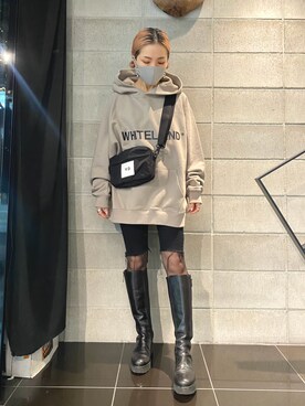 「WHITELAND（ホワイトランド）のWHITELAND/ホワイトランド/プリントパーカー（パーカー）」を使った、hanae maruiさん（レディース・155cm）の春コーディネート