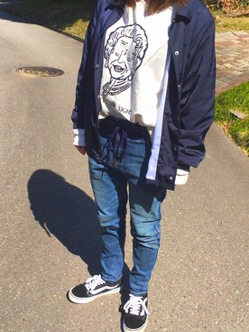 「STUSSY（ステューシー）のアイテム（ブルゾン）」を使った、si-さん（レディース・155cm）の春コーディネート