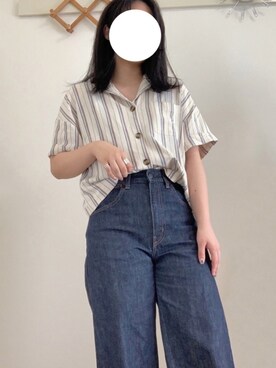 「UNIQLO（ユニクロ）のハイライズワイドストレートジーンズ（デニムパンツ）」を使った、ebicaaaさん（レディース・156cm）の夏コーディネート