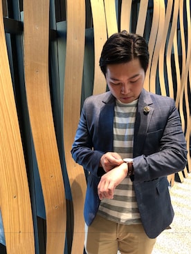 「J.CREW（ジェイクルー）のアイテム（テーラードジャケット）」を使った、Kazif Tsangさん（メンズ・168cm）の春コーディネート