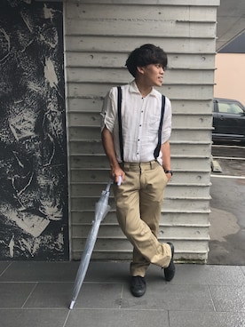 「アイテム（サスペンダー）」を使った、谷口さんさん（メンズ・165cm）の夏コーディネート