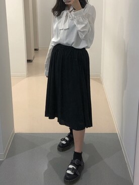 「GU（ジーユー）のコンビネーションプリーツスカートZ+E（スカート、ブラック系）」を使った、Ameliaさん（レディース・152cm）の夏コーディネート
