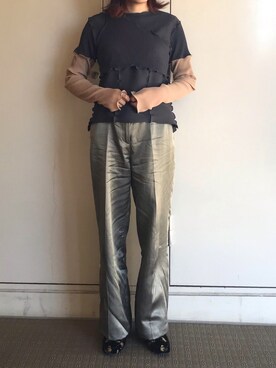 「プリーツ」｜「アイテム（スリッポン）」を使った、ささん（レディース・158cm）の冬コーディネート
