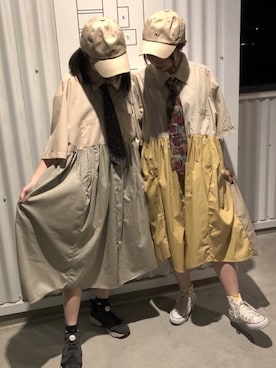 「双子コーデ」｜「アイテム（シャツワンピース）」を使った、いくらちゃんさん（レディース・151cm）の春コーディネート