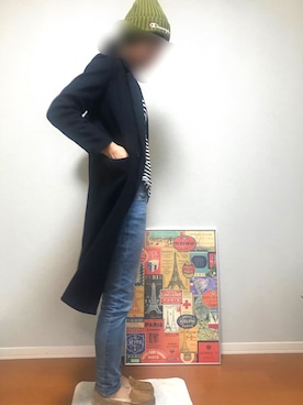 「ニット帽コーデ」｜「アイテム（チェスターコート）」を使った、SAKI⁂さん（レディース・168cm）の春コーディネート