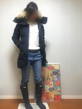 「長靴」｜「アイテム（ダウンジャケット/コート）」を使った、SAKI⁂さん（レディース・168cm）の春コーディネート