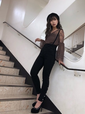 「LIPSERVICE（リップサービス）のアイテム（ハンチング/ベレー帽）」を使った、倉林夏実さん（レディース・157cm）の秋コーディネート
