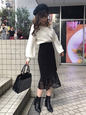 「LIPSERVICE（リップサービス）のアイテム（ハンチング/ベレー帽）」を使った、倉林夏実さん（レディース・157cm）の秋コーディネート