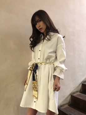 「アイテム（シャツワンピース）」を使った、倉林夏実さん（レディース・157cm・20代）の冬コーディネート