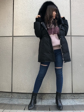 「LIPSERVICE（リップサービス）のアイテム（ダウンジャケット/コート）」を使った、倉林夏実さん（レディース・157cm）の冬コーディネート