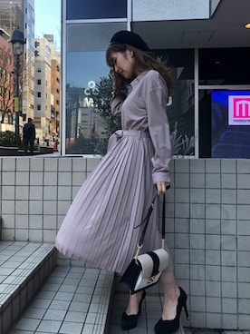 「アイテム（シャツワンピース）」を使った、倉林夏実さん（レディース・157cm・20代）の冬コーディネート