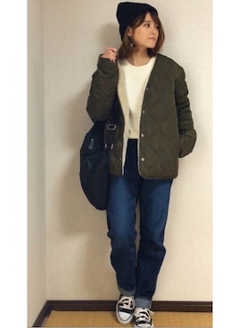 「DHOLIC（ディーホリック）のアイテム（バックパック/リュック）」を使った、yunさん（レディース・153cm）の冬コーディネート